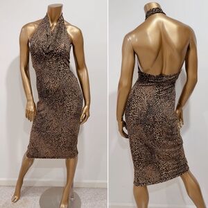 Rampage 90's Vintage Brown Cowl-Neck Backless Leopard-Print Midi Dress Size M